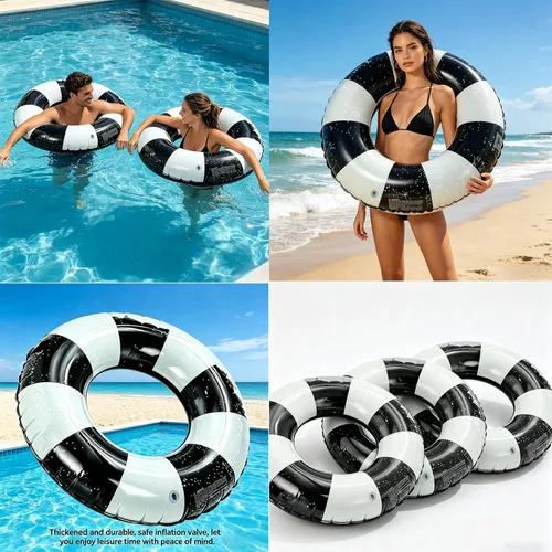 Miniatura 4 de Flotadores de piscina a rayas de 32 pulgadas para adultos, paquete de 3 flotadores inflables de piscina - Flotador de piscina de verano para adultos