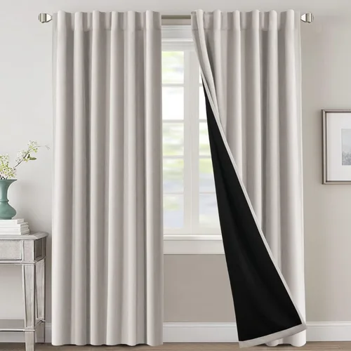 Miniatura 27 de H.VERSAILTEX Cortinas 100% opacas para dormitorio con forro negro, cortinas de oscurecimiento de habitación completa, con aislamiento térmico