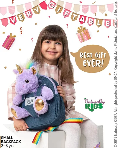 Miniatura 2 de Naturally KIDS Mochila para niños y niñas con animales de peluche, regalos para niños de 3, 4, 5, 6, 7 años, 01 Pequeño unicornio morado