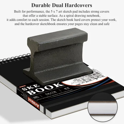 Miniatura 6 de Ankkol Cuaderno de bocetos con espiral 5x7, pequeño bloc de dibujo con tapa dura - 100 hojas, papel para bloc de dibujo mini de 68 lb/100 g/m²