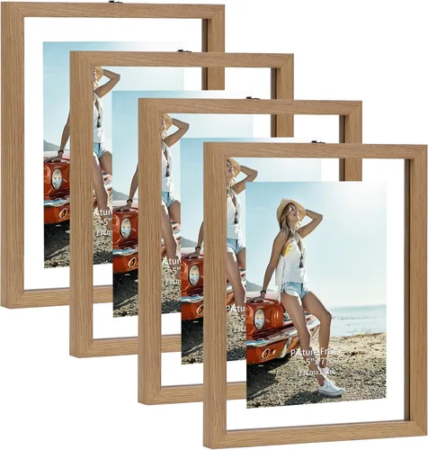 Trwcrt Juego de marcos de fotos de 5 x 7 pulgadas, juego de 4, marcos de fotos flotantes de doble vidrio para exhibir hasta 7 x 9 fotos para mesa o