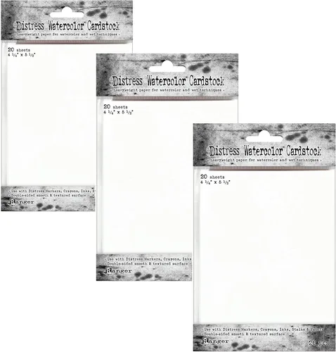 Paquete de 3 cartulina de acuarela Tim Holtz Distress, 4.25 x 5.5 pulgadas, 60 hojas en total