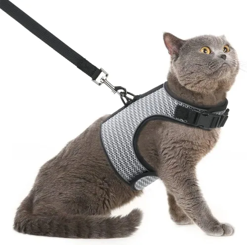 Miniatura 22 de PUPTECK Juego de arnés y correa de malla suave para gatos, arnés acolchado para mascotas, a prueba de escape, para gatos, perros pequeños, conejos