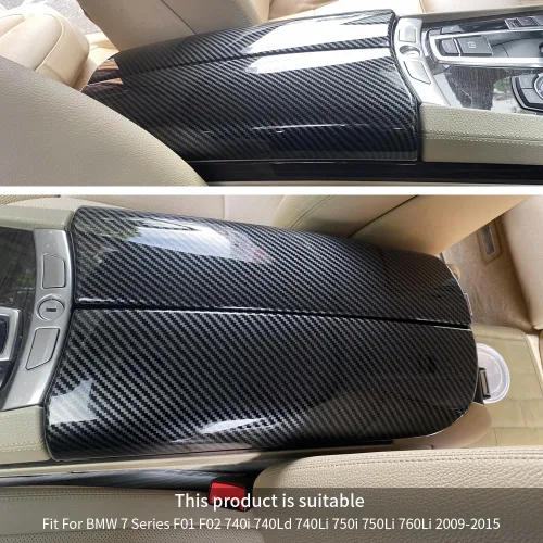 Miniatura 5 de Cubiertas de caja de consola central para BMW Serie 7 F01 F02 2009-2015 Color de fibra de carbono interior reposabrazos cubierta panel proteger