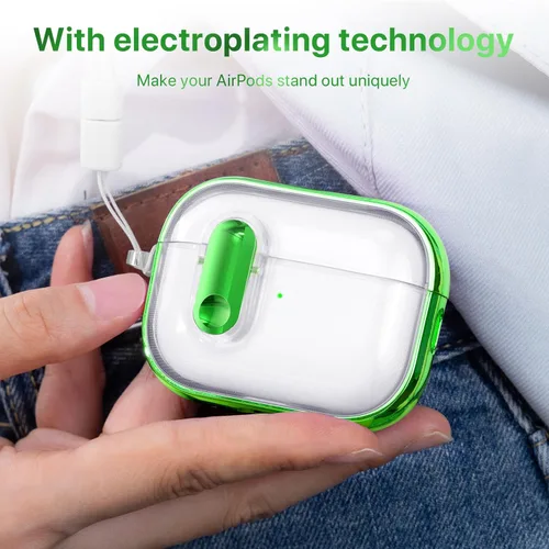 Miniatura 6 de RFUNGUANGO (con cerradura de seguridad) Funda protectora transparente para AirPods Pro de 2.ª/1.ª generación, Funda protectora de TPU suave Verde
