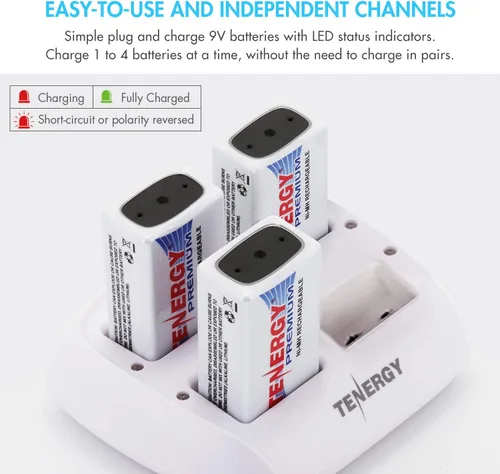 Miniatura 6 de Tenergy TN136 Cargador inteligente de 4 bahías 9V con 4 piezas Tenergy Premium 9V NiMH baterías recargables
