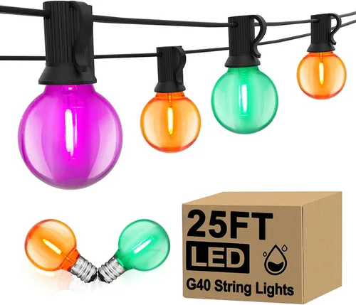 Miniatura 22 de Guirnalda de luces LED para exteriores, G40, de 25 pies, impermeable, con 27 bombillas inastillables, luces colgantes de decoración de Navidad al