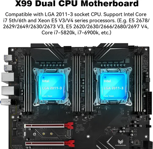 Miniatura 2 de X99 Placa base de doble CPU LGA 2011-3 Placa base de servidor para Intel i7 5ª/6ª generación Xeon E5 V3/V4 Series