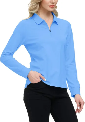Miniatura 55 de JINSHI Polo de golf para mujer, de manga larga, con cremallera, deportiva, de secado rápido, atlética, casual, ajustada