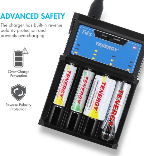 Miniatura 7 de Tenergy Baterías recargables NiMH C y cargador de batería T4s para baterías de iones de litio/NiMH/NiCd AA/AAA/C/18650, paquete de 2 celdas