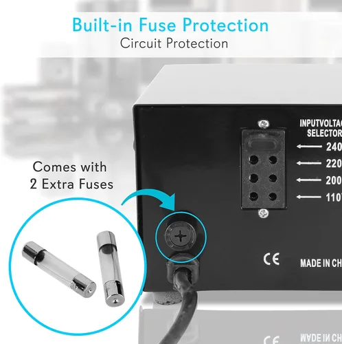 Miniatura 3 de Pyle Convertidor de Voltaje Subida y Bajada - Transformador de Voltaje Convertidor de 500 Vatios con Puerto de Carga USB, Adaptador de Corriente UK
