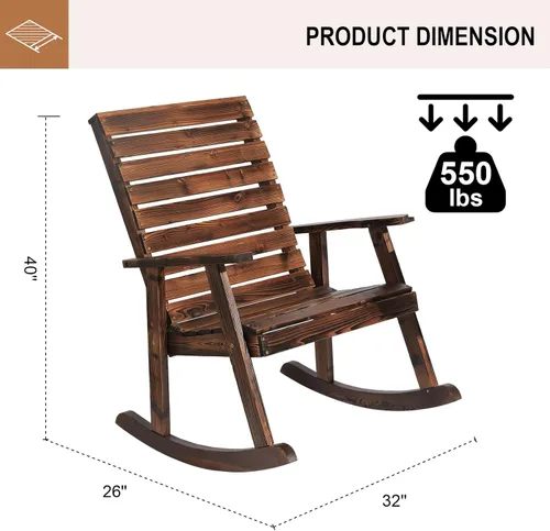Miniatura 2 de Garturects Juego de 2 mecedoras para exteriores, mecedoras de madera para patio, muebles rústicos para porche, patio, porche, balcón y jardín