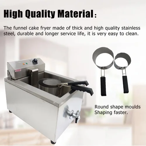 Miniatura 4 de 110V embudo poco profundo industrial torta freidora acero inoxidable monocilindro con 2 anillos