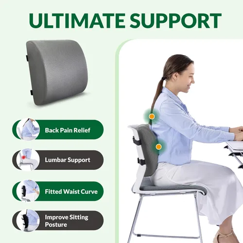 Miniatura 4 de Almohada de apoyo lumbar para silla de oficina y coche, respaldo para silla de oficina, cojín trasero de espuma viscoelástica color carbón