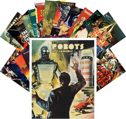 Miniatura 24 de PIXILUV Postales vintage 24 piezas Vintage SciFi Comic Book Art Magazine Covers Negro