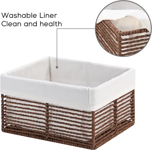 Miniatura 3 de Vagusicc Cesta de almacenamiento de mimbre, cesta de cuerda de papel tejida a mano, cesta rectangular pequeña para organizar, contenedor de Beige