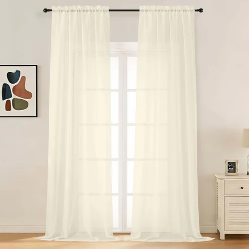 Miniatura 112 de LIVEKID Cortinas traslúcidas negras de cocina de 36 pulgadas de largo, cortinas cortas filtrantes de luz, 2 paneles de gasa aireada, texturizadas