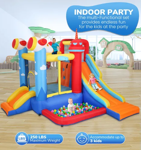 Miniatura 8 de Casa de rebote inflable Commowner con tobogán de agua, combo de castillo hinchable 7 en 1 con piscina de agua y área de rebote y toboganes y juego