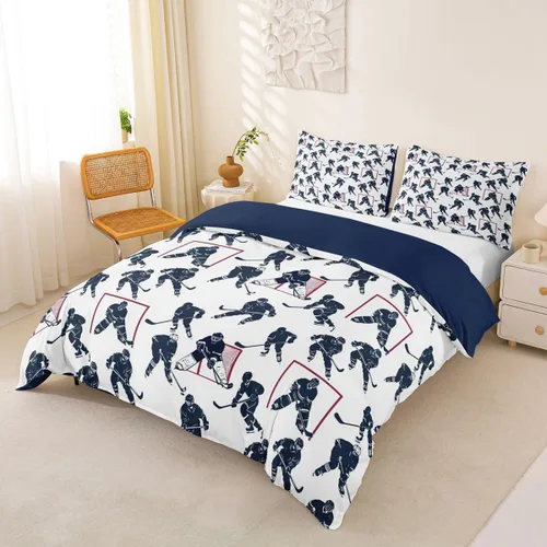 Miniatura 2 de Feelyou Juego de ropa de cama de hockey sobre hielo para niños y niñas, funda de edredón con patrón de eventos deportivos, funda de edredón