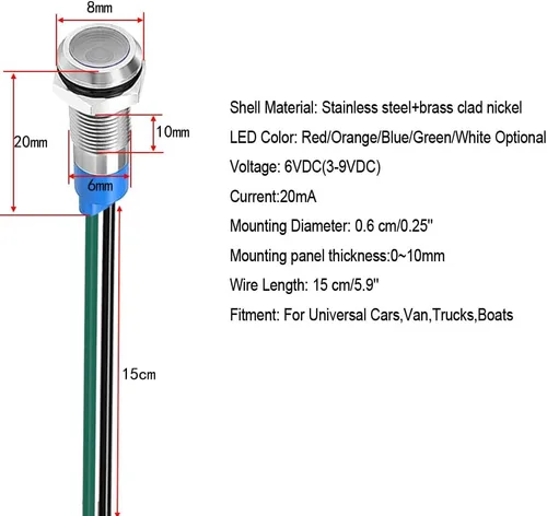 Miniatura 6 de Gebildet Juego de 5 luces LED de 6 mm, 3V-4.5V-5V-6V-7.5V-9VDC, impermeables, para señalización, piloto, salpicadero, direccionales, para auto