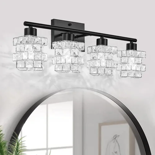 Miniatura 10 de Lámpara de tocador de baño de 3 luces, lámpara de cristal sobre el espejo, negro mate y luces de pared interiores giratorias de cristal Pantalla