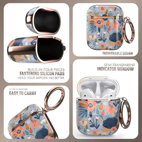 Miniatura 3 de wenew Funda rígida para AirPod AirPods de 1ª y 2ª generación con llavero para mujeres y hombres (azul)