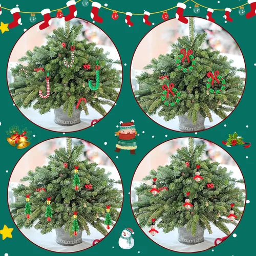 Miniatura 6 de Manualidades de Navidad para niños, adultos y familias, kit de adornos con cuentas para hacer corona, bastón de caramelo, árbol de Navidad, muñeco
