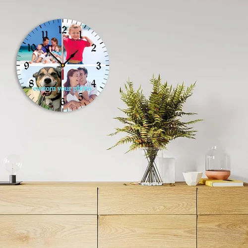 Miniatura 7 de Reloj de pared personalizado, reloj personalizado con texto de 4 imágenes, reloj de fotos silencioso redondo personalizado de PVC, regalos