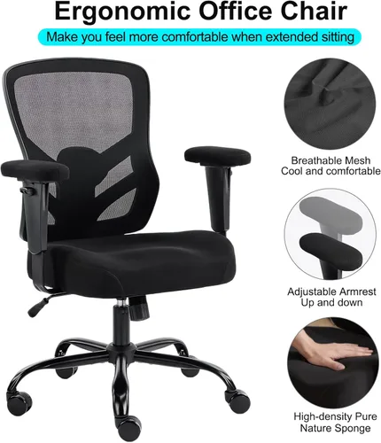 Miniatura 6 de YFO Silla de oficina ergonómica, silla de escritorio de malla con respaldo ajustable lumbar y reposabrazos, cómoda silla giratoria ejecutiva