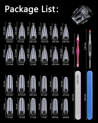 Miniatura 2 de MORGLES - 144 formas de uñas, 2 tamaños de gel de extensión de polietileno de doble forma, extensión de uñas de ataúd con moldes en forma de aguja