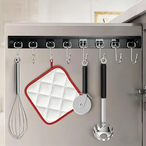 Miniatura 9 de Cociat 2 piezas de estantes para utensilios con 8 ganchos, soportes para utensilios de cocina colgantes de 17 pulgadas, estante multifuncional