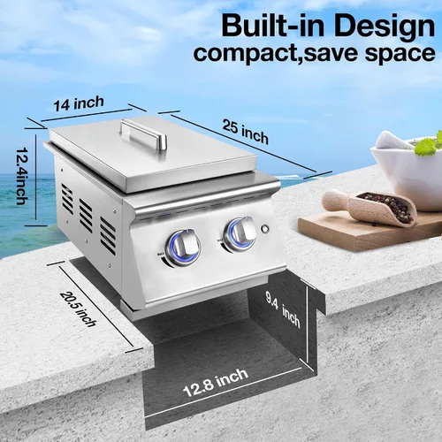 Miniatura 6 de Livory Quemadores Laterales Dobles de Parrilla para Cocina al Aire Libre, 2 Quemadores de Propano Líquido de 15,000 BTU, Acero Inoxidable 304