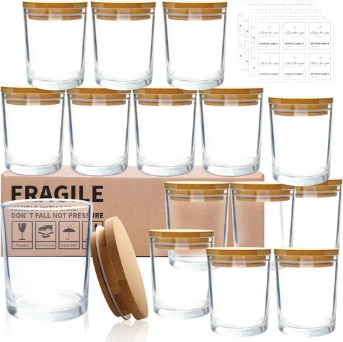 Miniatura 12 de CONNOO Paquete de 8 tarros de vidrio negros vacíos de 14 onzas para hacer velas con tapas de bambú y etiquetas adhesivas, tarros para hacer velas a