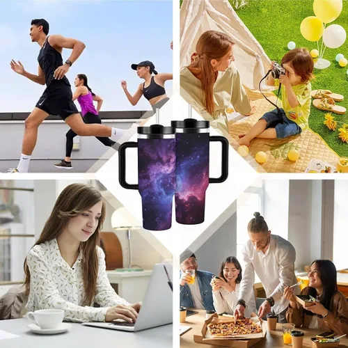 Miniatura 8 de Cosmic Nebula Travel Coffee Tumbler Stainless Steel,Coffee Mug with Lid & Straw,Cup with Handle,Large Capacity,Double Wall Vacuum Leak Proof Ice