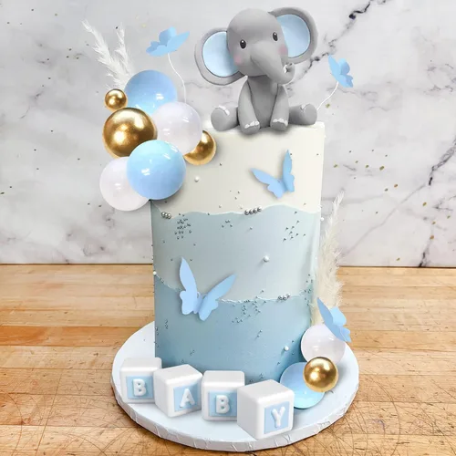 Miniatura 4 de Decoración de pastel de elefante, decoración de pastel de elefante, letra azul, bola de perla blanca para temática de elefante, suministros