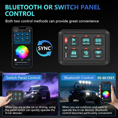 Miniatura 2 de Chelhead Panel de interruptor Bluetooth de 6 bandas, panel de interruptor de barco con disyuntor IP 65, impermeable, estroboscópico de flash