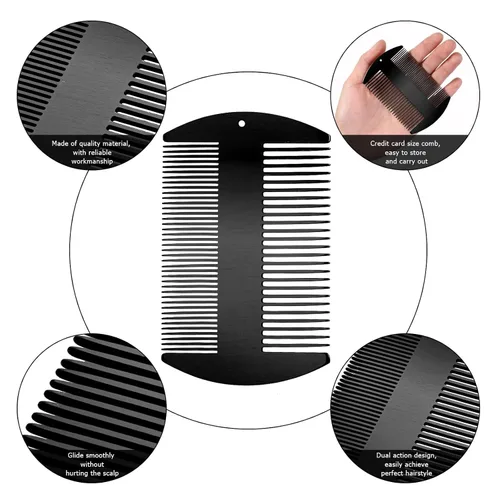 Miniatura 3 de Boao 2 peines de metal para el cabello para mujeres y hombres, peine de acero inoxidable para barba, bigote, tamaño de tarjeta de crédito, cartera