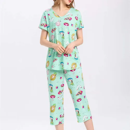 Miniatura 3 de ENJOYNIGHT - Conjunto de pijama de algodón para mujer, pijama de manga corta y pantalones capri, ropa de dormir de 2 piezas