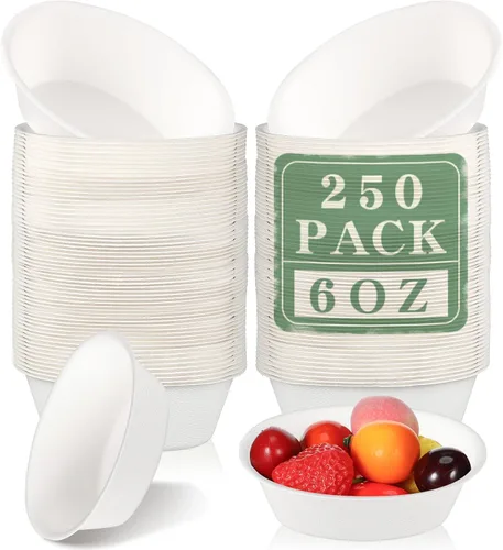Miniatura 9 de Dandat Cuencos de papel desechables de 6 onzas a granel, pequeños cuencos de postre de bagazo para helado, sopa, ensalada, pasta, suministros