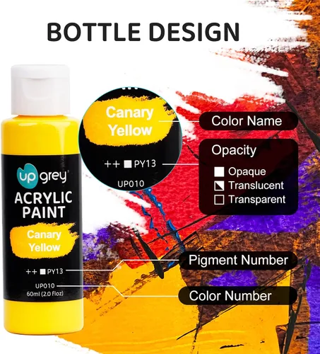 Miniatura 4 de UPGREY Juego de pintura acrílica de 50 colores, pinturas artísticas no tóxicas (2 onzas líquidas cada una) con 5 pinceles de pintura