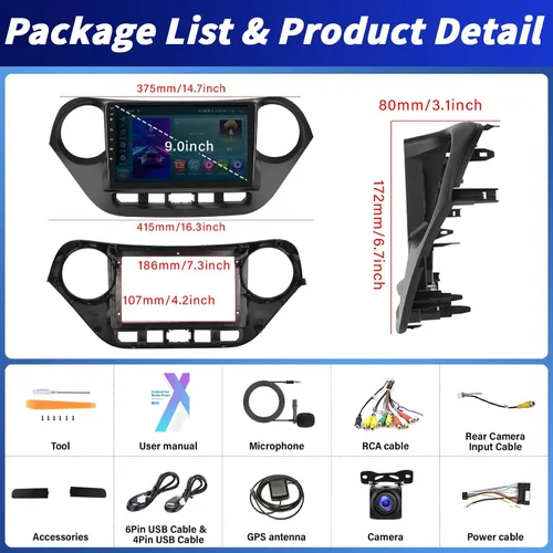 Miniatura 8 de Estéreo de coche Android 13 2+64G para Hyundai Grand I10 2013-2019 con CarPlay Android Auto, radio de pantalla táctil IPS de 9 pulgadas con WiFi
