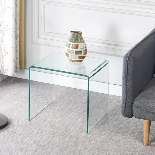 Miniatura 9 de Mesita de noche de cristal, mesas auxiliares transparentes en forma de S para sala de estar, mesa de vidrio doblada para sofá, 16.55 pulgadas