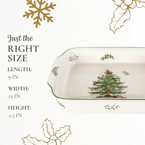 Miniatura 8 de Spode Plato rectangular con mango de árbol de Navidad (9 x 12 pulgadas) para hornear y platos de temporada, apto para loza, microondas