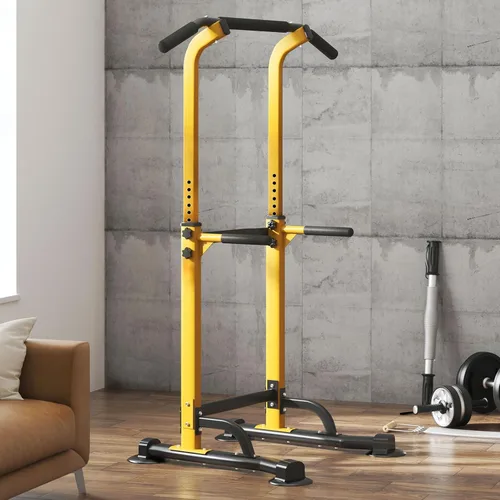 Miniatura 3 de Torre de potencia multifuncional para gimnasio en casa: estación de dominadas y inmersión ajustable con capacidad de 400 libras, equipo de Amarillo