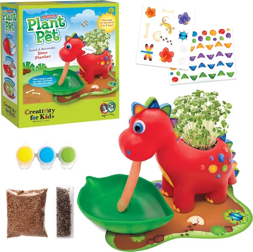 Creativity for Kids Dinosaurio auto riego para mascotas, kit de bricolaje para niños, manualidades de dinosaurios para niños, relleno de cesta de