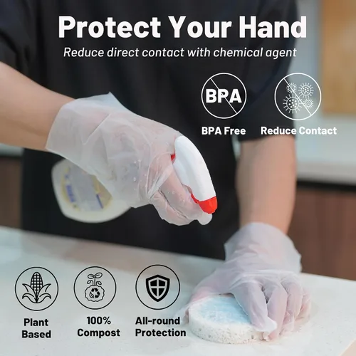 Miniatura 4 de Guantes desechables compostables de compost Guantes grandes de comida para limpiar cocinar, lavar platos, certificado BPI, 100 unidades, color blanco