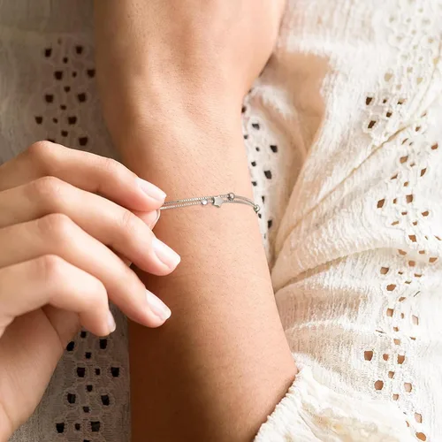 Miniatura 2 de LINGBG JEWELRY Pulseras en capas de plata de ley 925, pulseras de amor con corazón, pulseras de estrellas para mujer, pulseras de doble hebra
