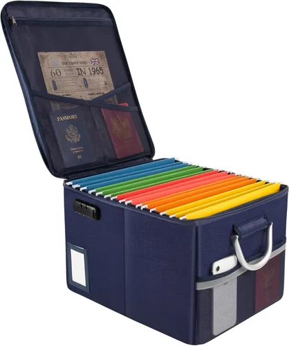 Miniatura 14 de TOMKID Archivador ignífugo con cerradura, organizador de documentos ignífugo, caja de archivos plegable, archivador con asa para certificaciones