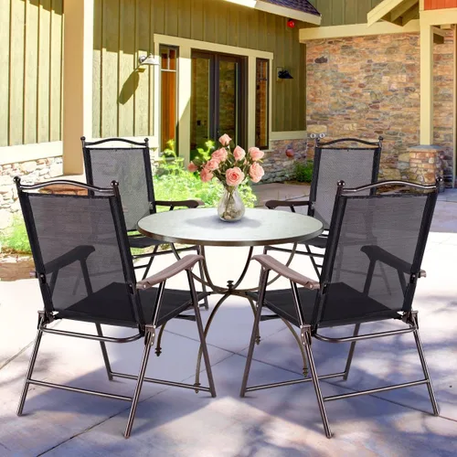 Miniatura 2 de TANGZON Set of 2 Folding Garden Chairs, Portable Steel Frame High Back Chair Set with Armrests, Indoor Outdoor Weather Resistant Dining Seat for