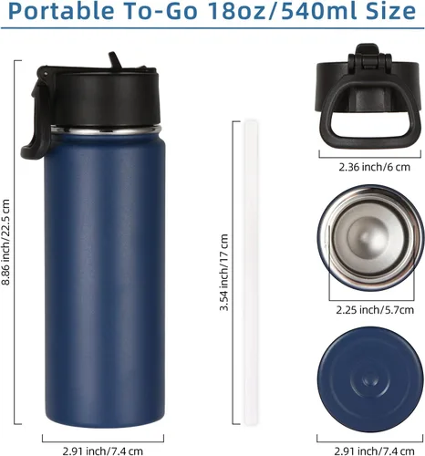 Miniatura 6 de Volhoply Paquete a Granel de 8 Botellas de Agua Aisladas de 18 Onzas, Botellas de Agua de Acero Inoxidable para Niños con Tapa con Pajita, Botella
